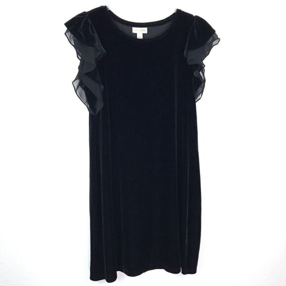 Maison Jules Black Velvet Ruffle Sleeve Shift Dress Small - Picture 1 of 6